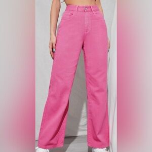 Hot Pink High Waist Straight Leg Jeans